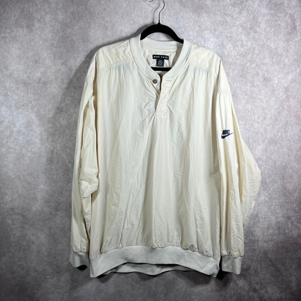Vintage Nike Golf Windbreaker Jacket Mens XL Cream Henley Pullover 90s Y2K‎